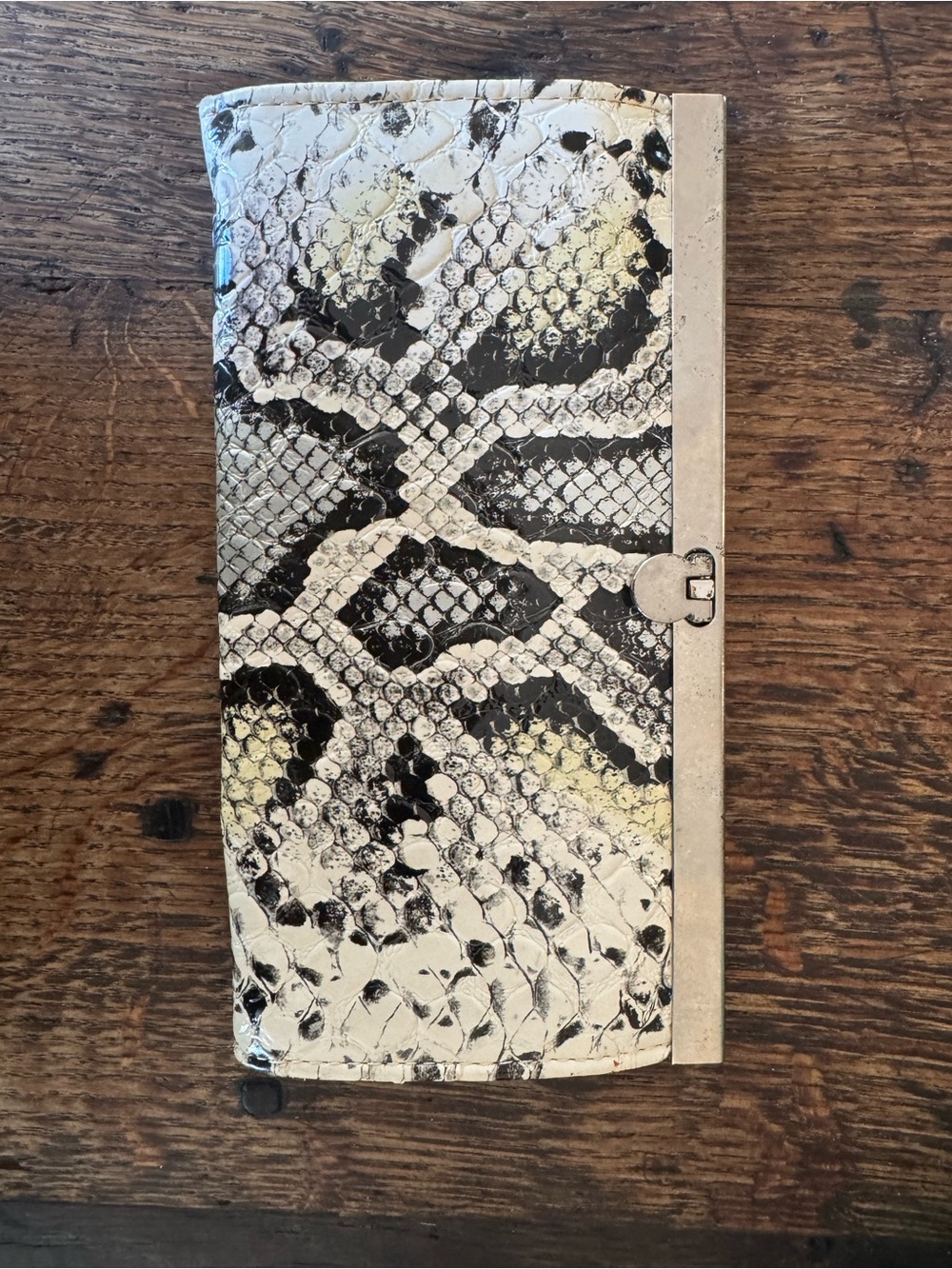 Bebe Snake-Print Reptile-Themed Wallet Clutch - White/Black